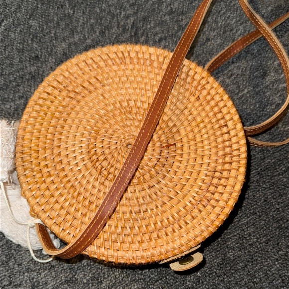 Bohemian Rattan Brown and Cream Woven Crossbody Bag Leather straps - Picture 6 of 6